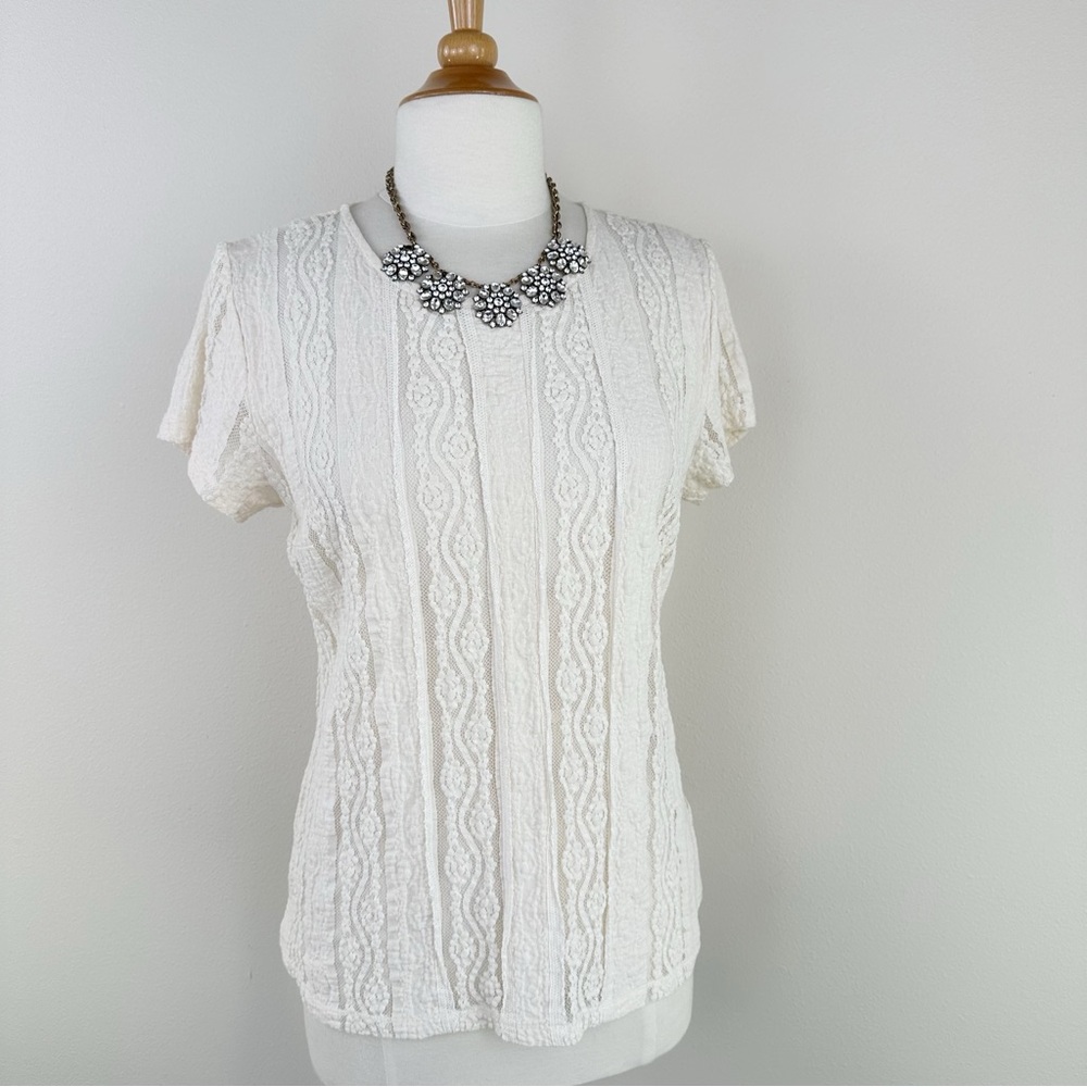 Cabi Ecru Lace Tee Blouse Style #260 Sz M